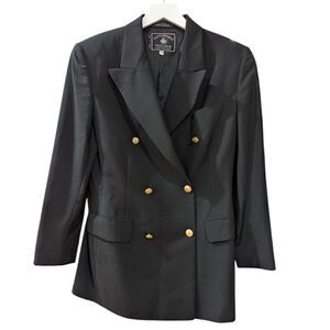 Faconnable Italy Women's 8 Black Double Breasted Wool Blazer with Gold Buttons